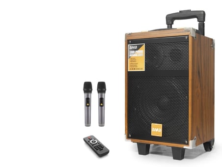 Çift Karaoke Mikrofonlu Bluetooth Hoparlör Radyo 40W 8 İnç Kumandalı Ahşap BQ8