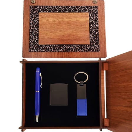 Ahşap Kutulu Mi Kalem Anahtarlık ve Çakmak Set