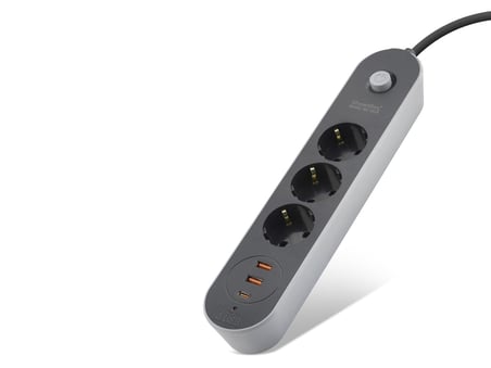 Termal Akım Korumalı Uzatma Kablosu 3 Priz + 2X Usb + Type-C Anahtarlı 2 M - Siyah SH4628