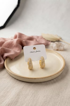 Gold Renk Zirkon Taşlı Damla Halka Model Kadın Küpe TJ-BKP12150