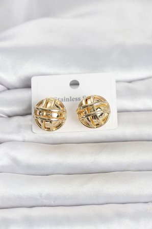 316L Çelik Gold Renk Desenli Top Model Kadın Küpe TJ-BKP11811