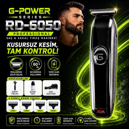 G-Power Saç Sakal Tıraş Makinesi 1200 mAh – 4 Taraklı RD-6050