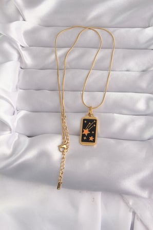 316L Çelik Gold Renk Siyah Mineli Yıldız Figür Tarot Kolye TJ-BKO9028