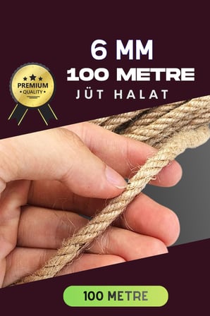 6 MM 100 Metre Jüt Halat Dekoratif Hasır İp Urgan Süs
