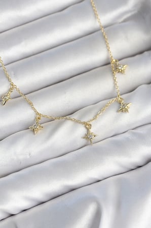 Pirinç Gold Renk Sıralı Minimal Kutup Yıldızı Model Kadın Kolye TJ-BKO11145