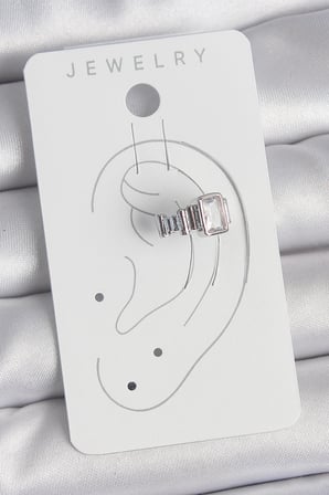 Pirinç Gümüş Renk Kare Zirkon Taşlı Kadın Kıkırdak Model Küpe - TJ-BKP10560
