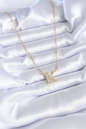 316L Çelik Gold Renk K Harf Model Zirkon Taşlı Kadın Kolye - TJ-BKO7712