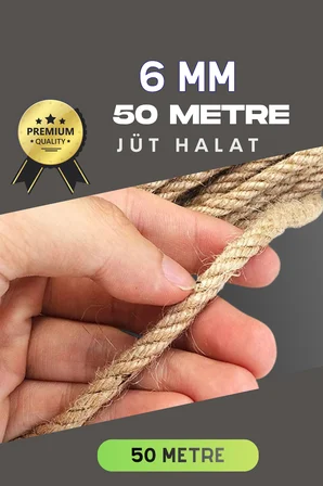 6 MM 50 Metre Jüt Halat Dekoratif Hasır İp Urgan Süs