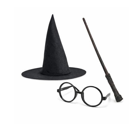 Harry Potter Tarzı Çocuk Seti - Siyah Keçe Şapka, Asa, Gözlük