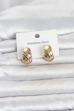 316L Çelik Gold Renk Desenli Yarım Halka Model Kadın Küpe TJ-BKP11807