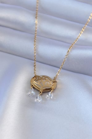 316L Çelik Gold Renk Lotus Model Zirkon Taşlı Kadın Kolye TJ-BKO7578