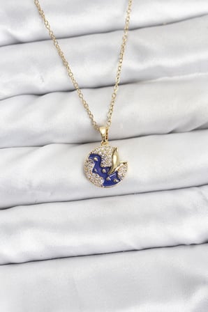 316L Çelik Zincir Gold Renk Gece Model Zirkon Taşlı Kadın Kolye TJ-BKO10891
