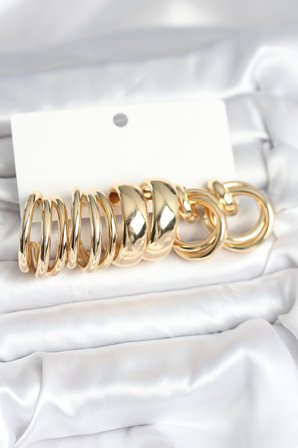 Pirinç Gold Renk 3 Çift Vintage Kadın Küpe Seti TJ-BKP11382