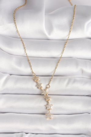316L Çelik Gold Renk Zincir Zirkon Taşlı Yıldız Model Kadın Kolye TJ-BKO9903