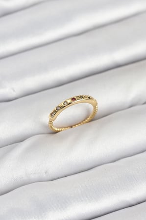 Pirinç Gold Renk Renkli Zirkon Taşlı Kadın Yüzük TJ-BYK3884