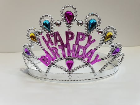 Gümüş Renk Happy Birthday Yazılı Doğum Günü Tacı 60 cm