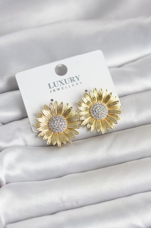 Papatya Model Zirkon Taşlı Pirinç Gold Renk Kadın Küpe TJ-BKP11779