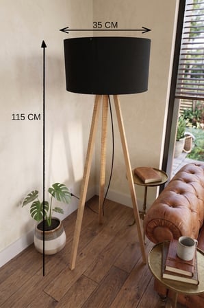 3 Ayaklı Tripod Lambader Siyah Kumaş Başlık