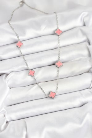 316L Çelik Zincir Gümüş Renk Pembe Baby Boy Yonca Kadın Kolye TJ-BKO10579
