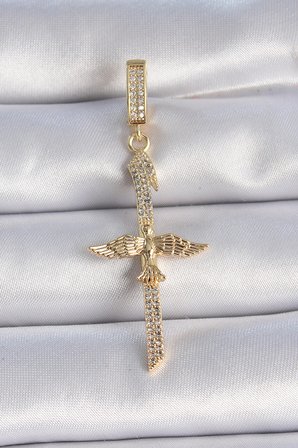 Pirinç Gold Renk Zirkon Taş Detaylı Elif Model Anka Kuşu Figür Ajda Charm TJ-BC1013