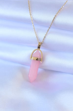 316L Çelik Gold Renk Kristal Pembe Taş Model Kadın kolye TJ-BKO7472