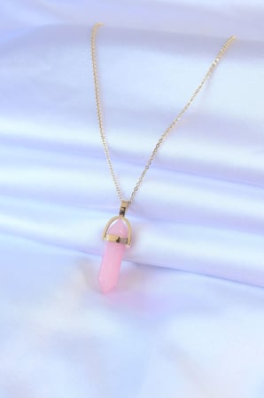 316L Çelik Gold Renk Kristal Pembe Taş Model Kadın kolye TJ-BKO7472