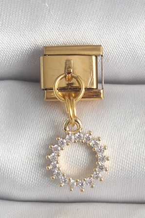 316L Çelik Gold Renk Zirkon Taşlı Sallantı Güneş Model Nomination Charm TJ-BC1353