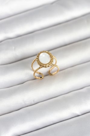 316L Çelik Gold Renk Sedefli Vintage Kadın Yüzük TJ-BYK4171