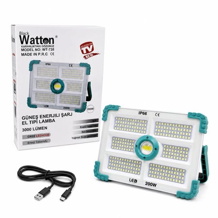 200W Işık Gücü 3.000 Lümen Solar Güneş Enerjili Şarjlı Lamba WT-738