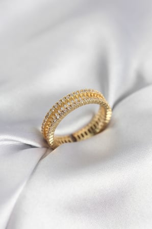 Gold Renk Minimal Zirkon Taşlı Kadın Yüzük TJ-BYK3957