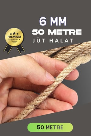 6 MM 50 Metre Jüt Halat Dekoratif Hasır İp Urgan Süs