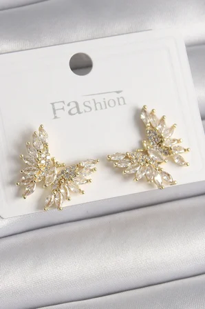 Pirinç Gold Renk Zirkon Taşlı Model Kadın Küpe TJ-BKP9907