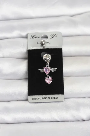 316L Cerrahi Çelik Pembe Zirkon Taşlı Kanat Model Göbek Piercing TJ-PR1405