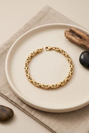 316L Çelik Gold Renk Kral Zincir Model Erkek Bileklik TJ-EB3814