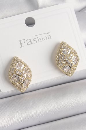 Pirinç Gold Renk Zirkon Taş İşlemeli Damla Model Kadın Küpe TJ-BKP9862