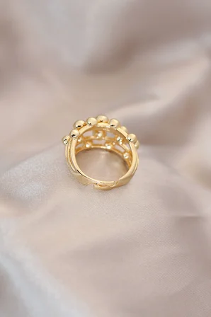 Ayarlamalı Gold Renk Metal Bombeli Boluncuk Model Yüzük TJ-BYK2060