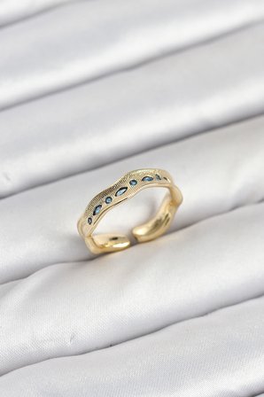 Pirinç Gold Renk Zirkon Taşlı Vintage Kadın Yüzük TJ-BYK3862