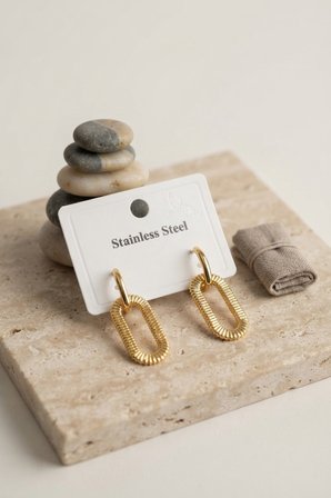 316L Gold Renk Tırtıklı Ataç Form Tasarım Küpe TJ-BKP12062