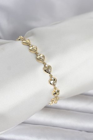 Pirinç Gold Renk Kalpli Kutup Yıldızı İşleme Kadın Bileklik - TJ-BB8402