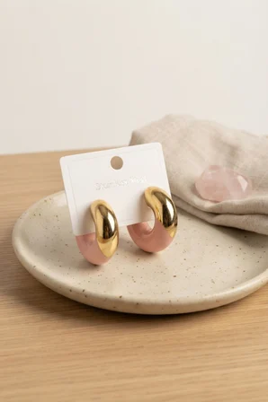 316L Çelik Gold Renk Pembe Halka Model Kadın Küpe TJ-BKP12032