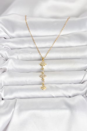 316L Çelik Gold Renk Kutup Yıldızı Y Model Zirkon Taşlı Kadın Kolye TJ-BKO11049