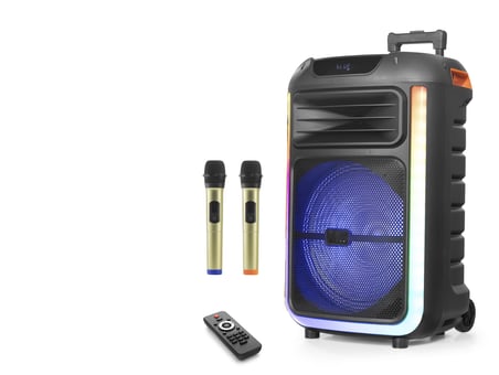 Çift Karaoke Mikrofonlu Bluetooth Hoparlör Radyo 40W 15 İnç Rgb Kumandalı Siyah NDR325