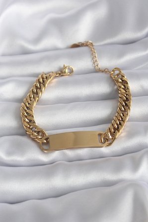 316L Çelik Gold Renk İsim Yazılabilir Plaka Model Kadın Bileklik TJ-BB5744