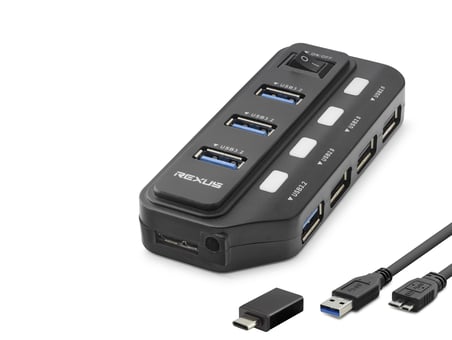Usb Type-c 3.2 Gen1 Anahtarlı Hub 7 Port 5 Gbps Siyah U332