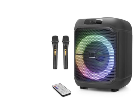 Çift Karaoke Mikrofonlu Bluetooth Hoparlör Radyo 20W 8 İnç Rgb Kumandalı Siyah NDR1745