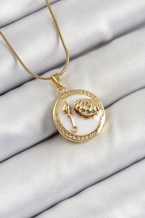 316L Çelik Zincir Beyaz Mineli Sanatsal Portre İstiridye Model Gold Renk Kadın Kolye TJ-BKO10267