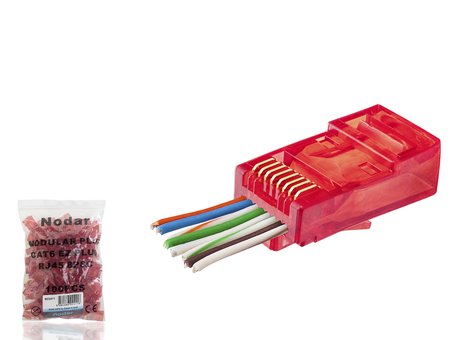 Cat6 Ez Rj45 Konnektör - 100 Adet Kirmizi / Ekonomik Poşet Paket ND2411