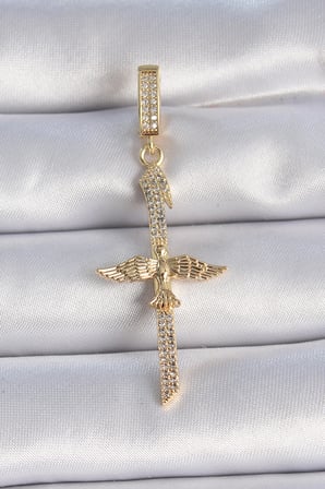 Pirinç Gold Renk Zirkon Taş Detaylı Elif Model Anka Kuşu Figür Ajda Charm TJ-BC1013