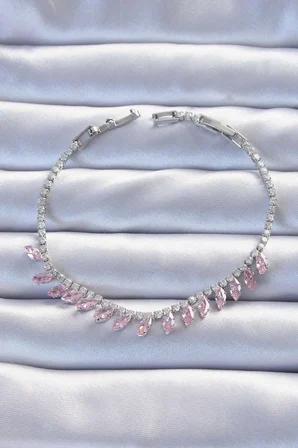 Pirinç Vip Seri Gümüş Renk Pembe Zirkon Taşlı Bileklik TJ-BB6326