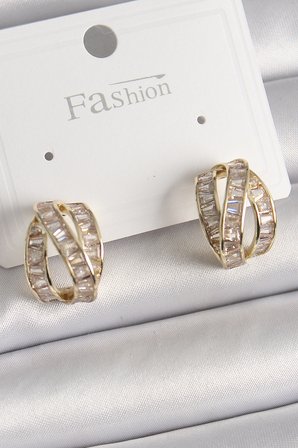 Pirinç Gold Renk Zirkon Taşlı Düğüm Halka Model Kadın Küpe TJ-BKP9943